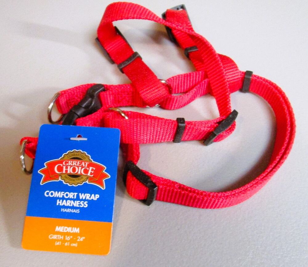 Red Nylon Dog Harness Grreat Choice Medium Size 16–24" Girth Adjustable Fit